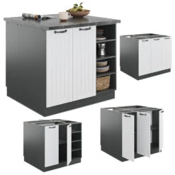 Kücheninsel "Fame-Line" Weiß Landhaus/Anthrazit 90 Cm Ohne Arbeitsplatte Vicco -Vicco 20231801 m5092 07 ol