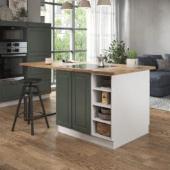 Kücheninsel "Fame-Line" Grün-Gold Landhaus/Weiß 90 Cm Ohne Arbeitsplatte Vicco -Vicco 20232101 m5088 04 ol