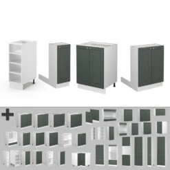 Kücheninsel "Fame-Line" Grün-Gold Landhaus/Weiß 90 Cm Ohne Arbeitsplatte Vicco -Vicco 20232101 m5088 06 ol