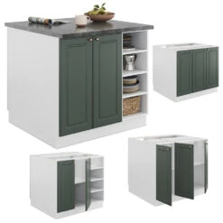 Kücheninsel "Fame-Line" Grün-Gold Landhaus/Weiß 90 Cm Ohne Arbeitsplatte Vicco -Vicco 20232101 m5088 07 ol