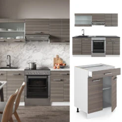 Küchenzeile "R-Line" Edelgrau/Weiß 200 Cm Mit Arbeitsplatte Vicco -Vicco 20232301 m3635 02 ol