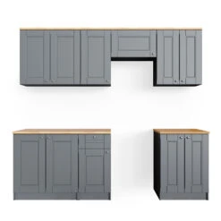 Küchenzeile "Bergamo" Grau 240 Cm Mit Arbeitsplatte Vicco