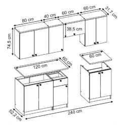 Küchenzeile "Bergamo" Grau 240 Cm Mit Arbeitsplatte Vicco -Vicco 20232501 m3671 03 ol