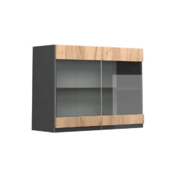 Küchenschrank Glas "R-Line" Goldkraft Eiche/Anthrazit 80 Cm J-Shape Vicco