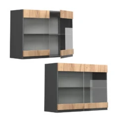 Küchenschrank Glas "R-Line" Goldkraft Eiche/Anthrazit 80 Cm J-Shape Vicco -Vicco 20232523 mm180 ant gkjs 08 ol