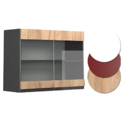Küchenschrank Glas "R-Line" Goldkraft Eiche/Anthrazit 80 Cm J-Shape Vicco -Vicco 20232523 mm180 ant gkjs 09 ol