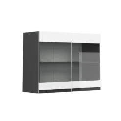 Küchenschrank Glas "R-Line" Weiß/Anthrazit 80 Cm J-Shape Vicco
