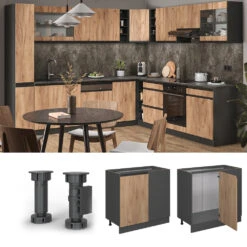 Eckschrank "R-Line" Goldkraft Eiche/Anthrazit 86 Cm J-Shape, Ohne Arbeitsplatte Vicco -Vicco 20232923 mm274 ant gkjs 02 ol