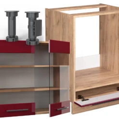 Eckküche "Fame-Line" Bordeaux Hochglanz/Eiche Gold 160 X 190 Cm Ohne Arbeitsplatte Vicco -Vicco 20233301 m4621 05 ol