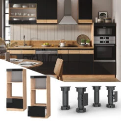 Mikrowellenschrank "Fame-Line" Schwarz-Eiche Hochglanz/Goldkraft Eiche 60 Cm Offen Vicco -Vicco 20233323 mf494 dr gk s eiche 02 ol