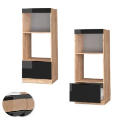 Mikrowellenschrank "Fame-Line" Schwarz-Eiche Hochglanz/Goldkraft Eiche 60 Cm Offen Vicco -Vicco 20233323 mf494 dr gk s eiche 09 ol