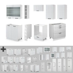 Küchenzeile "Fame-Line" Weiß Landhaus/Weiß 235 Cm Ohne Arbeitsplatte Vicco -Vicco 20234201 m5103 06 ol