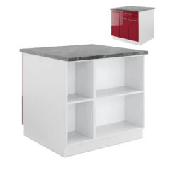 Kücheninsel "Fame-Line" Bordeaux Hochglanz/Weiß 90 Cm Mit Schublade, Ohne Arbeitsplatte Vicco