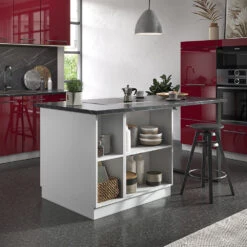 Kücheninsel "Fame-Line" Bordeaux Hochglanz/Weiß 90 Cm Mit Schublade, Ohne Arbeitsplatte Vicco -Vicco 20235001 m5067 04 ol