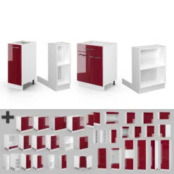 Kücheninsel "Fame-Line" Bordeaux Hochglanz/Weiß 90 Cm Mit Schublade, Ohne Arbeitsplatte Vicco -Vicco 20235001 m5067 06 ol