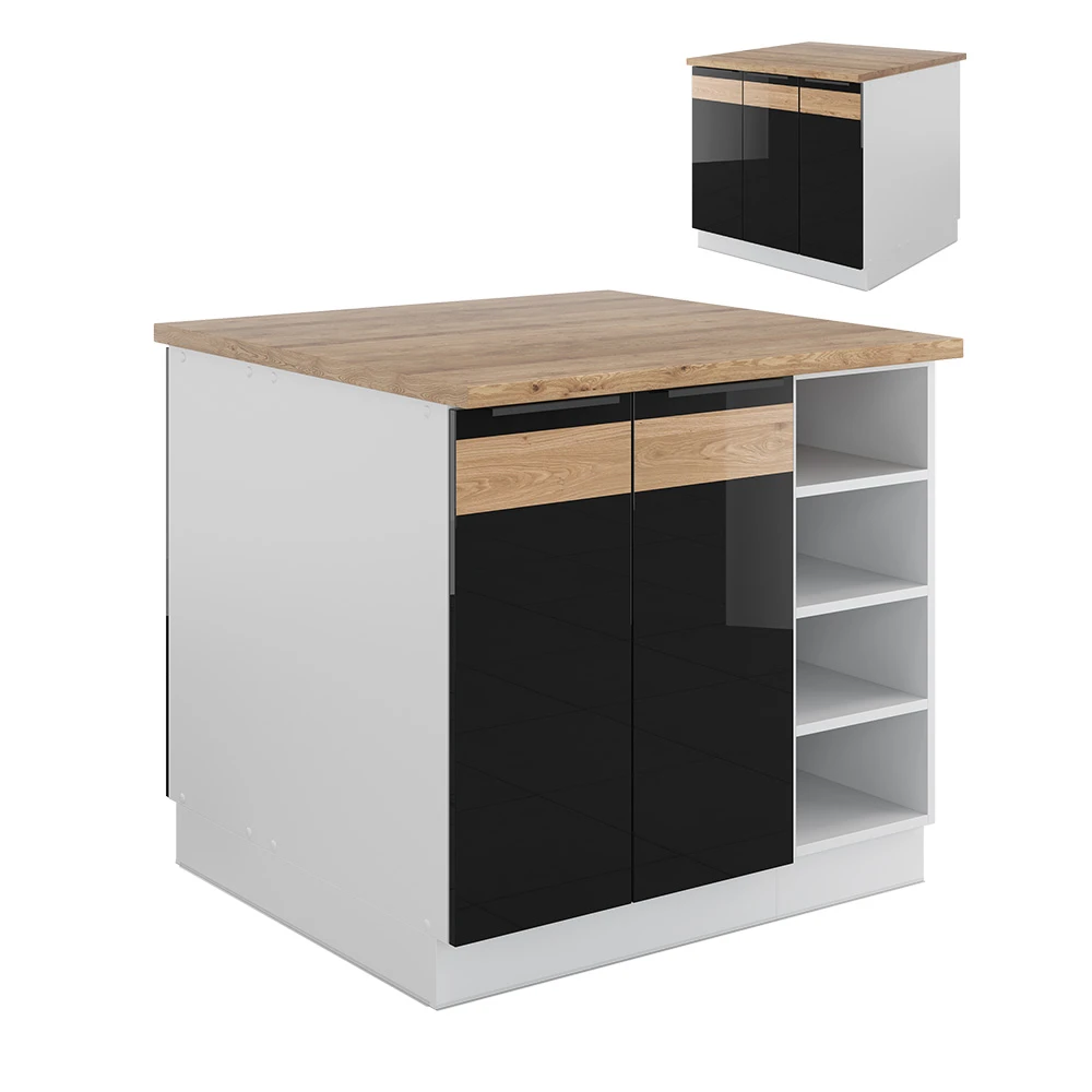 Kücheninsel "Fame-Line" Schwarz-Eiche Hochglanz/Weiß 90 Cm Ohne Arbeitsplatte Vicco 3 Kücheninsel "Fame-Line" Schwarz-Eiche Hochglanz/Weiß 90 Cm Ohne Arbeitsplatte Vicco