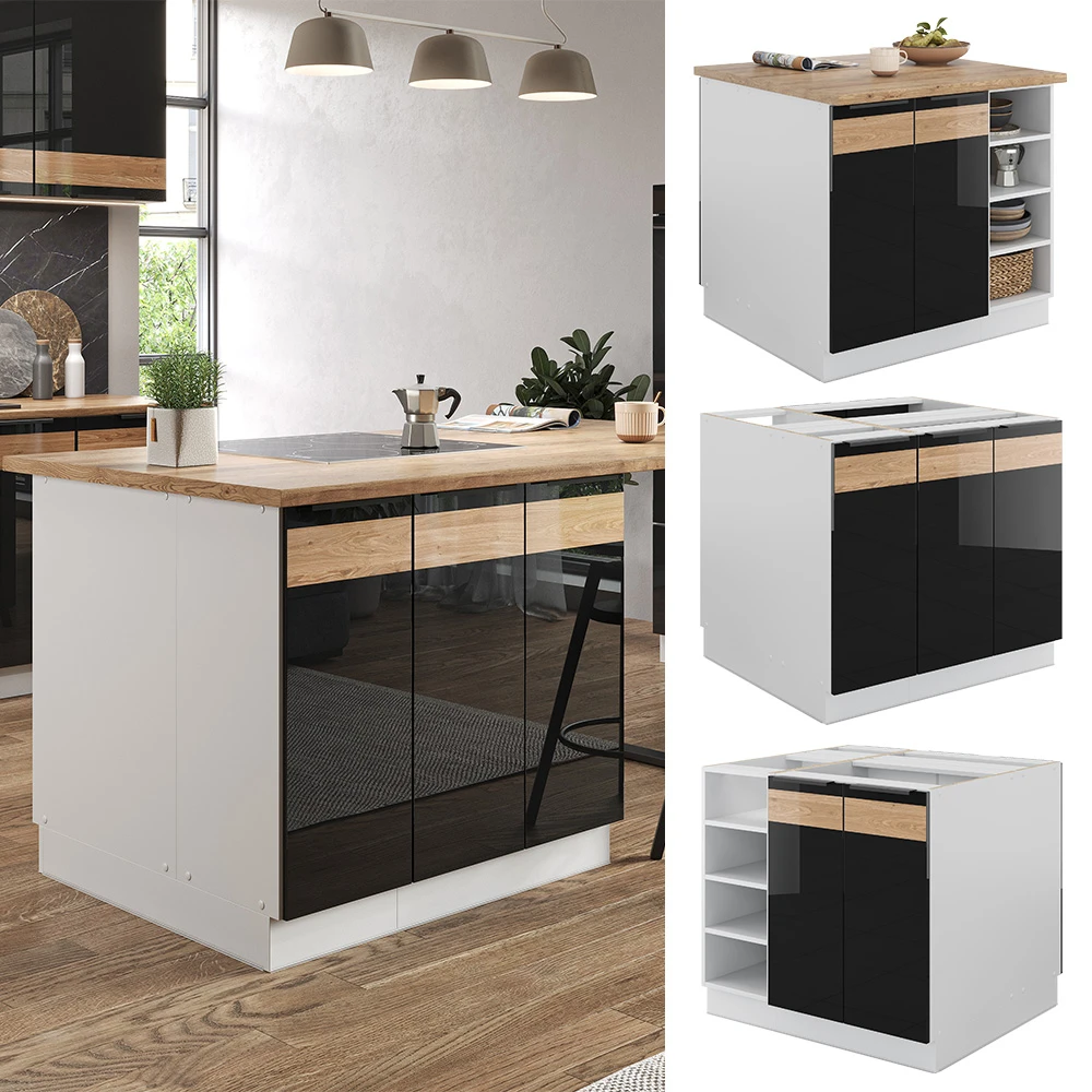 Kücheninsel "Fame-Line" Schwarz-Eiche Hochglanz/Weiß 90 Cm Ohne Arbeitsplatte Vicco 4 Kücheninsel "Fame-Line" Schwarz-Eiche Hochglanz/Weiß 90 Cm Ohne Arbeitsplatte Vicco – Bild 2