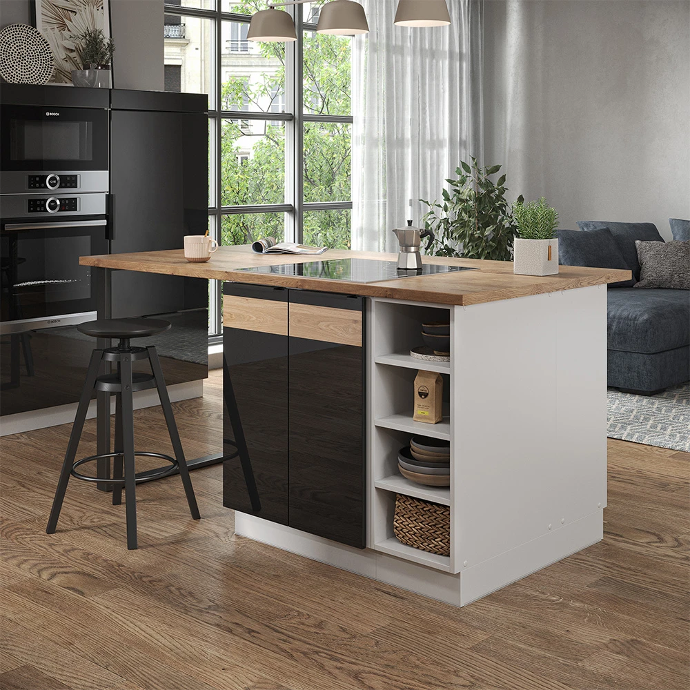 Kücheninsel "Fame-Line" Schwarz-Eiche Hochglanz/Weiß 90 Cm Ohne Arbeitsplatte Vicco 6 Kücheninsel "Fame-Line" Schwarz-Eiche Hochglanz/Weiß 90 Cm Ohne Arbeitsplatte Vicco – Bild 4