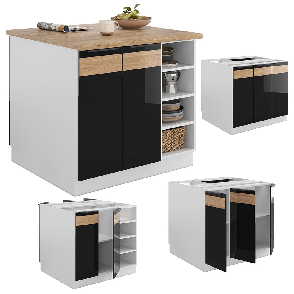 Kücheninsel "Fame-Line" Schwarz-Eiche Hochglanz/Weiß 90 Cm Ohne Arbeitsplatte Vicco 8 Kücheninsel "Fame-Line" Schwarz-Eiche Hochglanz/Weiß 90 Cm Ohne Arbeitsplatte Vicco – Bild 6