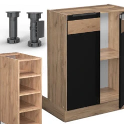 Kücheninsel "Fame-Line" Schwarz-Eiche Hochglanz/Goldkraft Eiche 90 Cm Ohne Arbeitsplatte Vicco -Vicco 20235214 m5417 05 ol