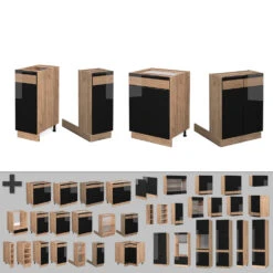 Kücheninsel "Fame-Line" Schwarz-Eiche Hochglanz/Goldkraft Eiche 90 Cm Ohne Arbeitsplatte Vicco -Vicco 20235214 m5417 06 ol