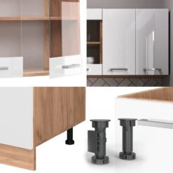 Singleküche "R-Line" Weiß Hochglanz/Goldkraft Eiche 140 Cm Ohne Arbeitsplatte Vicco -Vicco 20235501 m4535 05 ol