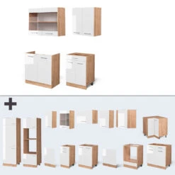 Singleküche "R-Line" Weiß Hochglanz/Goldkraft Eiche 140 Cm Ohne Arbeitsplatte Vicco -Vicco 20235501 m4535 06 ol