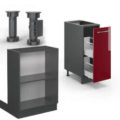 Kücheninsel "Fame-Line" Bordeaux Hochglanz/Anthrazit 90 Cm Mit Schublade, Ohne Arbeitsplatte Vicco -Vicco 20235801 m5074 05 ol