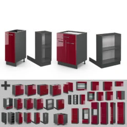 Kücheninsel "Fame-Line" Bordeaux Hochglanz/Anthrazit 90 Cm Mit Schublade, Ohne Arbeitsplatte Vicco -Vicco 20235801 m5074 06 ol