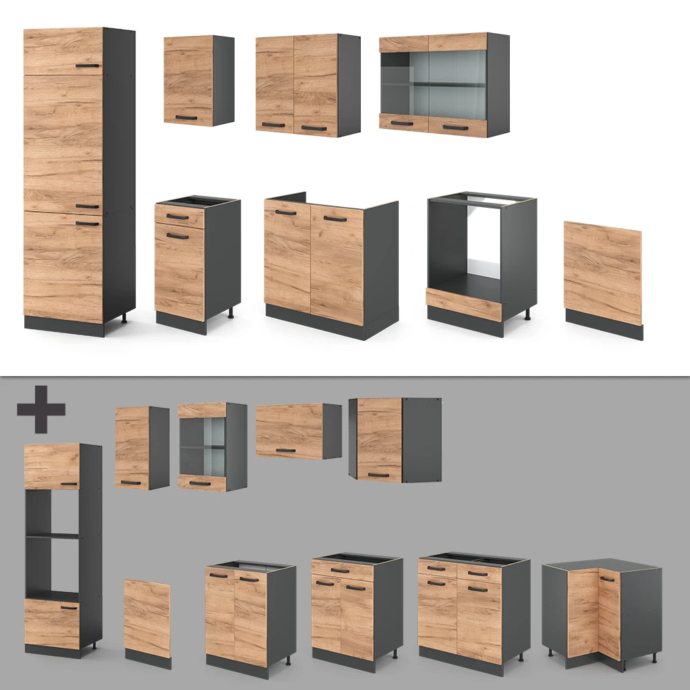 Küchenzeile "R-Line" Goldkraft Eiche/Anthrazit 300 Cm Ohne Arbeitsplatte Vicco 8 Küchenzeile "R-Line" Goldkraft Eiche/Anthrazit 300 Cm Ohne Arbeitsplatte Vicco – Bild 6