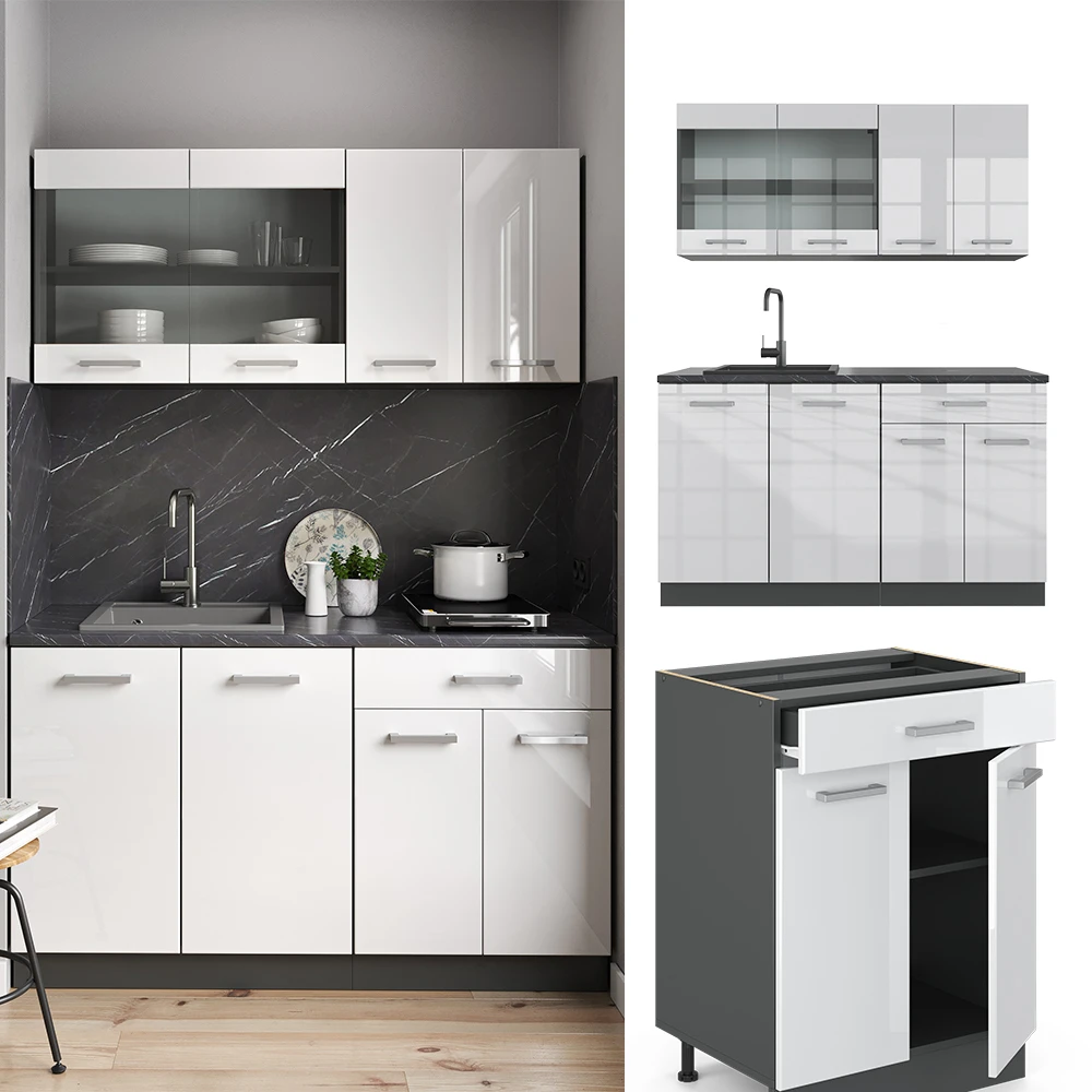 Singleküche "R-Line" Weiß Hochglanz/Anthrazit 140 Cm Ohne Arbeitsplatte Vicco 4 Singleküche "R-Line" Weiß Hochglanz/Anthrazit 140 Cm Ohne Arbeitsplatte Vicco – Bild 2