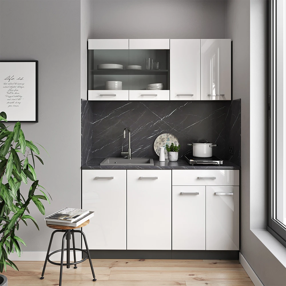 Singleküche "R-Line" Weiß Hochglanz/Anthrazit 140 Cm Ohne Arbeitsplatte Vicco 6 Singleküche "R-Line" Weiß Hochglanz/Anthrazit 140 Cm Ohne Arbeitsplatte Vicco – Bild 4