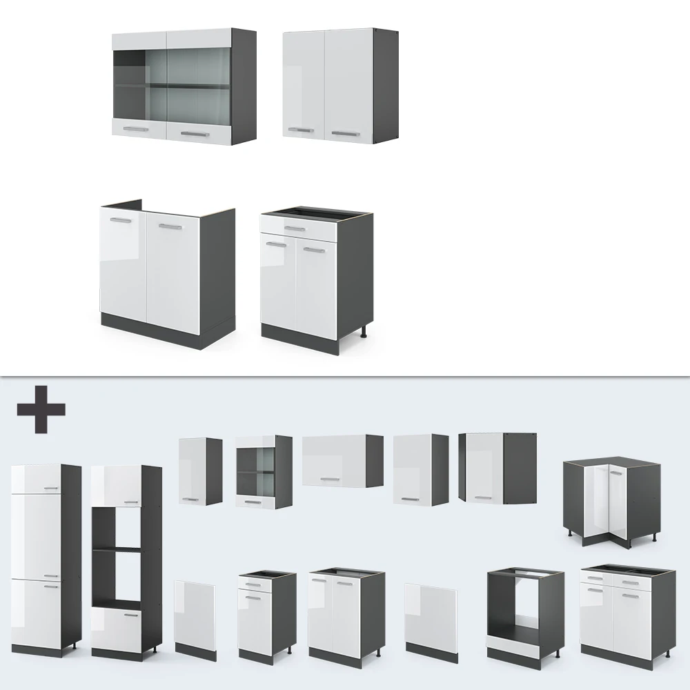 Singleküche "R-Line" Weiß Hochglanz/Anthrazit 140 Cm Ohne Arbeitsplatte Vicco 8 Singleküche "R-Line" Weiß Hochglanz/Anthrazit 140 Cm Ohne Arbeitsplatte Vicco – Bild 6