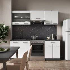 Küchenzeile "R-Line" Weiß Hochglanz/Anthrazit 200 Cm Ohne Arbeitsplatte Vicco -Vicco 20240124 m3640 04 ol