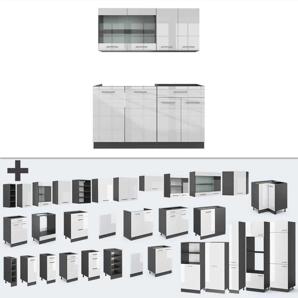 Singleküche "R-Line" Weiß Hochglanz/Anthrazit 140 Cm Ohne Arbeitsplatte Vicco 9 Singleküche "R-Line" Weiß Hochglanz/Anthrazit 140 Cm Ohne Arbeitsplatte Vicco – Bild 7