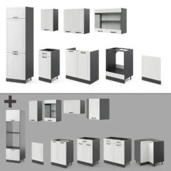 Küchenzeile "R-Line" Weiß Landhaus/Anthrazit 300 Cm Ohne Arbeitsplatte Vicco -Vicco 20240125 m4247 06 ol