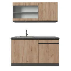 Singleküche "R-Line" Goldkraft Eiche/Anthrazit 140 Cm J-Shape Vicco