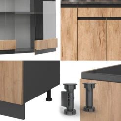 Singleküche "R-Line" Goldkraft Eiche/Anthrazit 140 Cm J-Shape Vicco -Vicco 20240125 m5296 05 ol