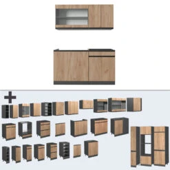 Singleküche "R-Line" Goldkraft Eiche/Anthrazit 140 Cm J-Shape Vicco -Vicco 20240125 m5296 06 ol