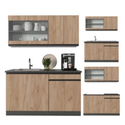 Singleküche "R-Line" Goldkraft Eiche/Anthrazit 140 Cm J-Shape Vicco -Vicco 20240125 m5296 07 ol