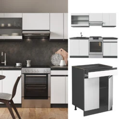 Küchenzeile "R-Line" Weiß/Anthrazit 200 Cm J-Shape Vicco -Vicco 20240125 m5310 02 ol