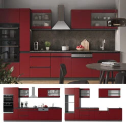 Küchenzeile "R-Line" Rot/Anthrazit 350 Cm J-Shape, Mit Hochschrank, Ohne Arbeitsplatte Vicco -Vicco 20240125 m5315 08 ol