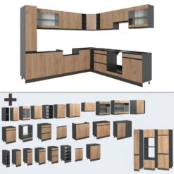 Eckküche "R-Line" Goldkraft Eiche/Anthrazit 257 X 277 Cm J-Shape Vicco -Vicco 20240125 m5320 06 ol