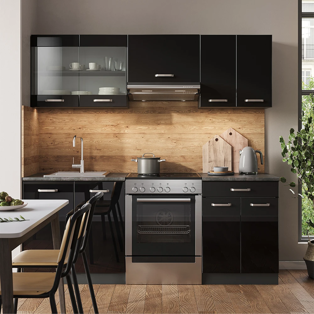 Vicco Küchenzeile "R-Line", Schwarz Hochglanz/Anthrazit, 200 Cm Ohne Arbeitsplatte 6 Vicco Küchenzeile "R-Line", Schwarz Hochglanz/Anthrazit, 200 Cm Ohne Arbeitsplatte – Bild 4