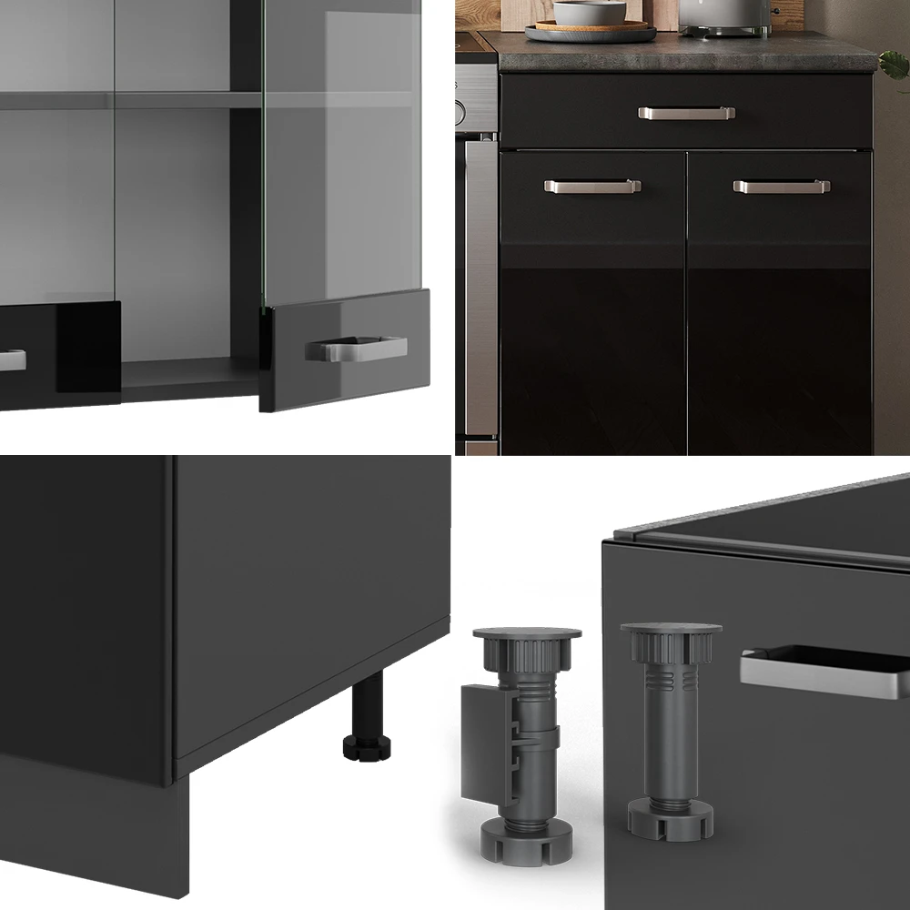 Vicco Küchenzeile "R-Line", Schwarz Hochglanz/Anthrazit, 200 Cm Ohne Arbeitsplatte 7 Vicco Küchenzeile "R-Line", Schwarz Hochglanz/Anthrazit, 200 Cm Ohne Arbeitsplatte – Bild 5