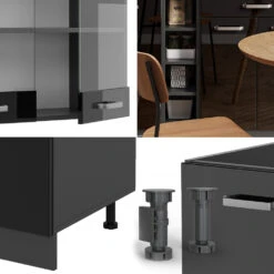 Vicco Singleküche "R-Line", Schwarz Hochglanz/Anthrazit, 160 Cm Ohne Arbeitsplatte -Vicco 20240125 m6089 05 ol