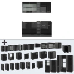 Vicco Singleküche "R-Line", Schwarz Hochglanz/Anthrazit, 160 Cm Ohne Arbeitsplatte -Vicco 20240125 m6089 06 ol