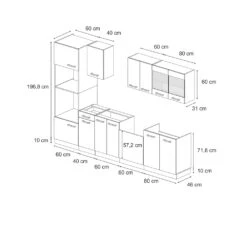 Vicco Küchenzeile "R-Line", Schwarz Hochglanz/Goldkraft Eiche, 300 Cm Mit Hochschrank, Ohne Arbeitsplatte -Vicco 20240125 m6099 03 ol