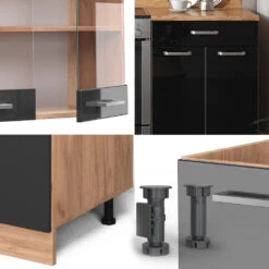 Vicco Küchenzeile "R-Line", Schwarz Hochglanz/Goldkraft Eiche, 200 Cm Ohne Arbeitsplatte -Vicco 20240125 m6101 05 ol