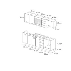 Vicco Küchenzeile "R-Line", Schwarz Hochglanz/Goldkraft Eiche, 240 Cm Ohne Arbeitsplatte -Vicco 20240125 m6105 03 ol